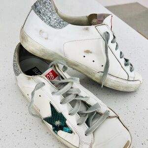GOLDEN GOOSE: Superstar White, Glitter, Low Top Reptile Print Star sz 39 RARE!